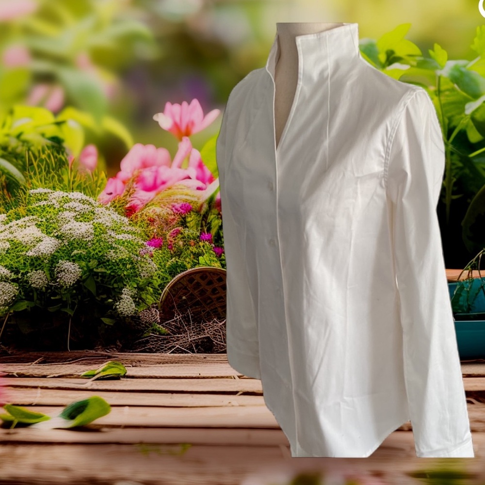 G.I.L.I. Crisp Cotton Button Down Fitted Long Sleeve Blouse   size 4  ~Exquisite - Picture 12 of 13